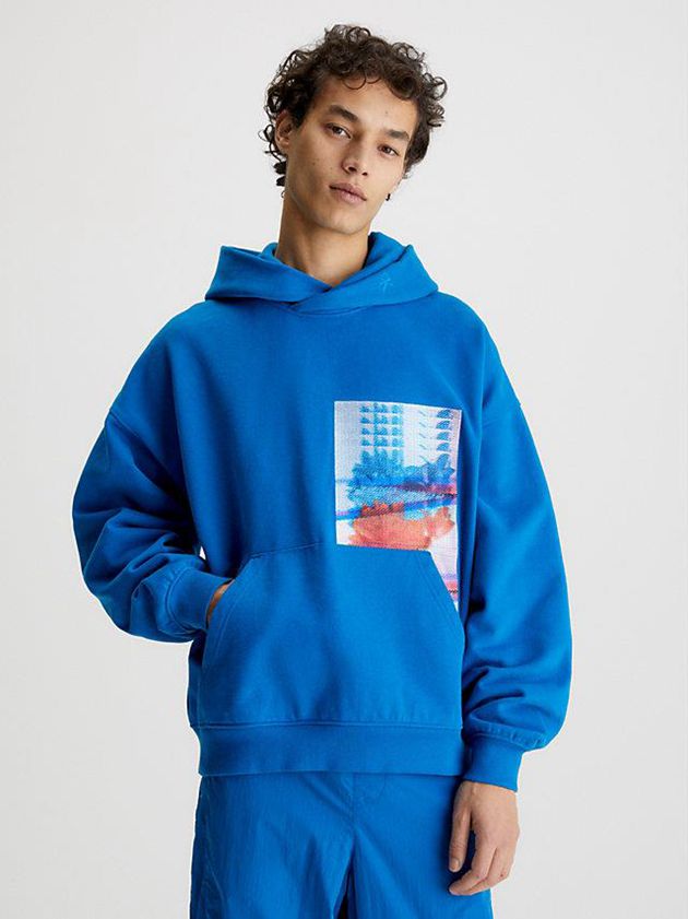 Calvin Klein USA Oversized Embroidered Mens Hoodie Blue 8243506-LP